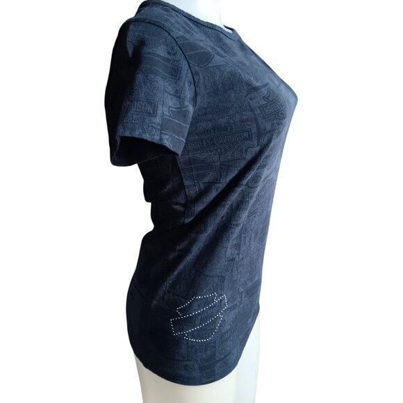 Vintage Womens T-Shirt Small Harley-Davidson Bravado USA Rhinestone Logo AOP - Picture 4 of 8